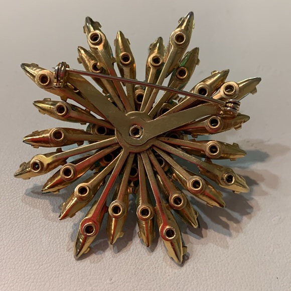 Vintage Large Aqua Blue Aurora Borealis Flower Starburst Pin Brooch - Picture 4 of 5